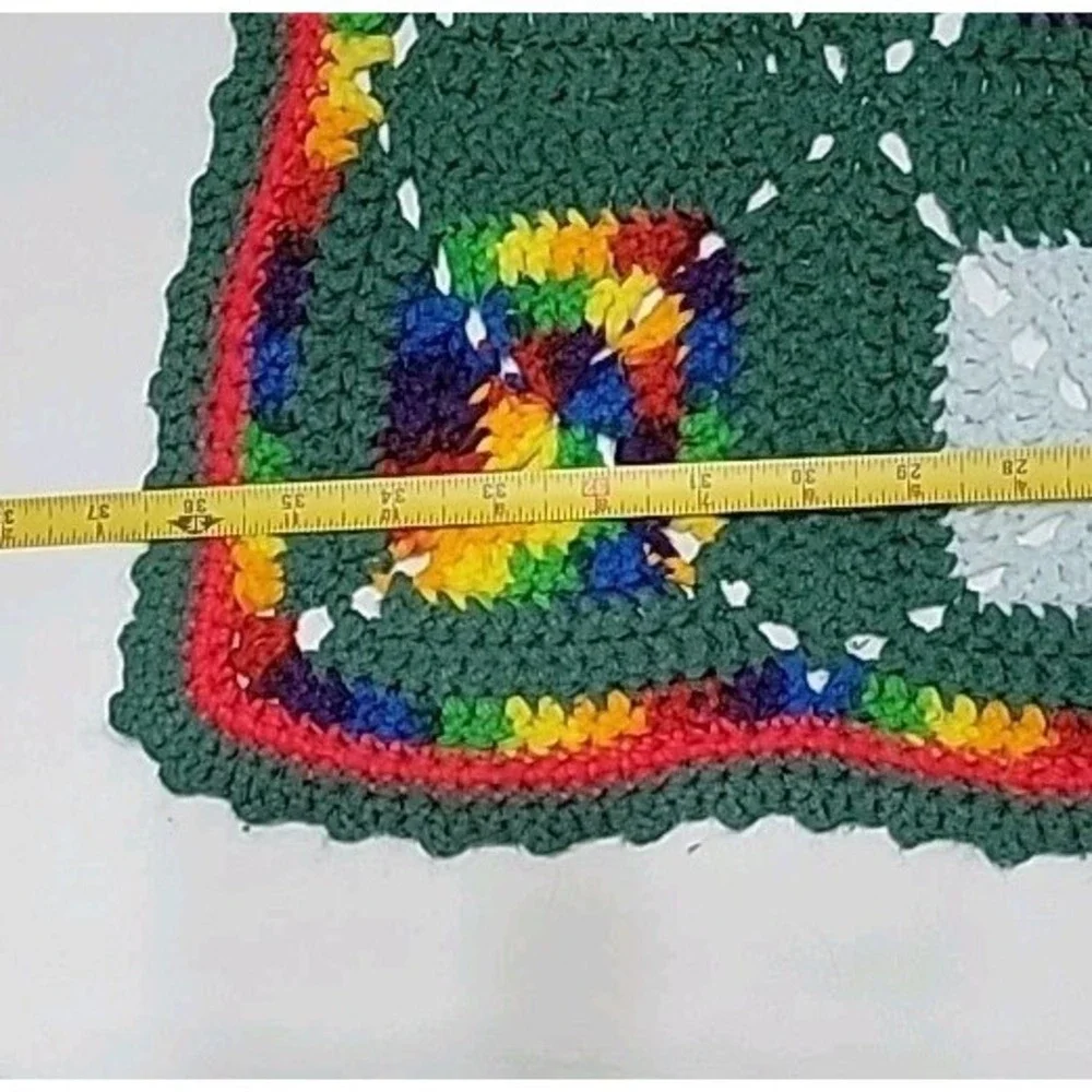 Crocheted‎ Afghan, Handmade Granny Square, Primary Color Green, 36 X 52